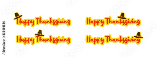 Obraz Happy Thanksgiving hand written calligraphic text, vector illustration. Script orange stroke, simple minimalistic calligraphic words isolated on white background, for web banners, greeting cards.