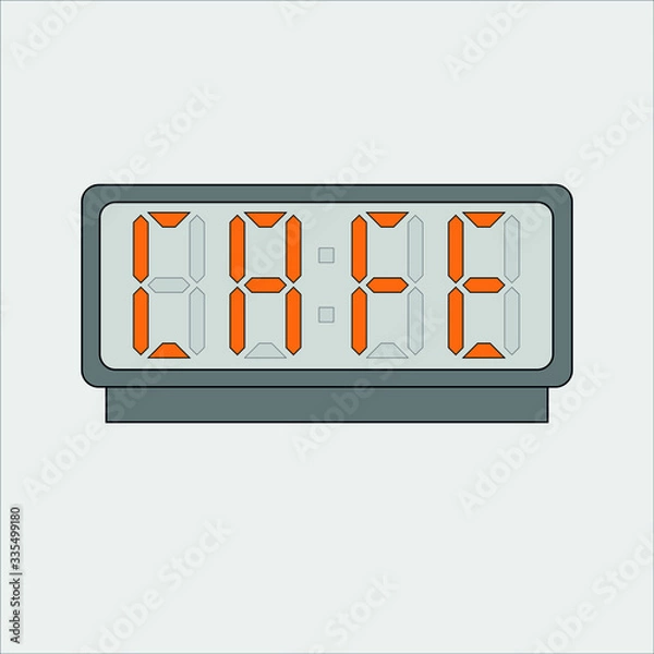 Fototapeta Vector image or picture of digital clock or alarm with orange letters showing text on the light grey background. Stylized word cafe on digital or electronic device