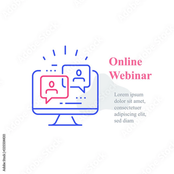 Fototapeta Webinar concept, online course, distant education, video lecture, internet group conference