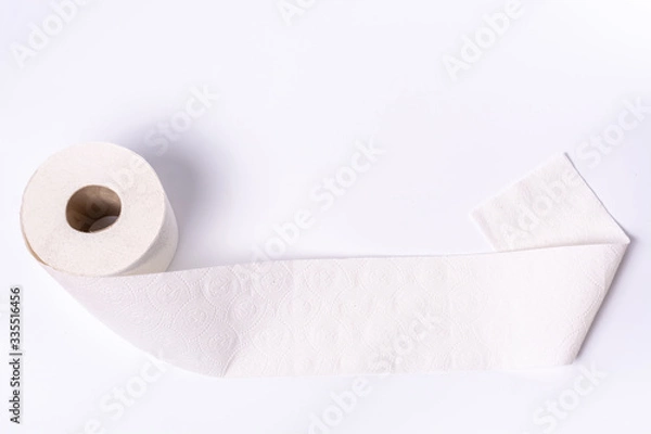 Fototapeta Toilet paper roll unrolled isolated on white background