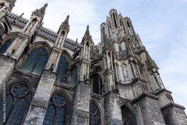 Obraz Low angle view at a part of cathedral Notre Dame in Reims