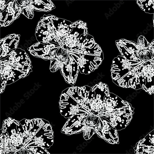 Fototapeta Seamless pattern with  orchids. Black and white background texture.