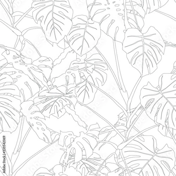 Fototapeta Seamless tropical pattern with leaves. Graphic vector background.	
