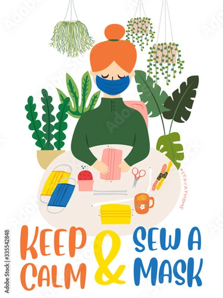 Obraz Coronavirus 2019- Keep Calm And Sew A Masks Vector illustration.