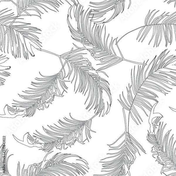 Fototapeta Seamless tropical pattern with leaves. Graphic vector background.	
