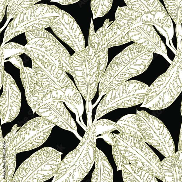 Obraz Seamless tropical pattern with leaves. Graphic vector background.	