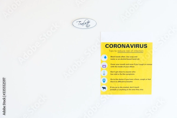 Fototapeta Coronavirus do and donts notice with empty space on a white background