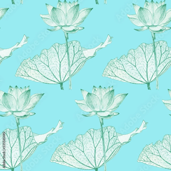 Obraz Seamless Lotus pattern in blue background