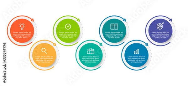 Obraz Minimal Business Infographics template. Timeline with 7 steps, options and marketing icons .Vector linear infographic with seven conected elements. Can be use for presentation.