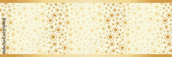 Fototapeta Gold foil circles seamless vector pattern border. Modern stylish dots metallic banner. Champagne bubble all over print for luxury ribbon, edge trim, celebration, Golden Wedding anniversary concept