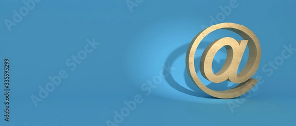 Fototapeta Email sign on blue wall background, banner, copy space. 3d illustration