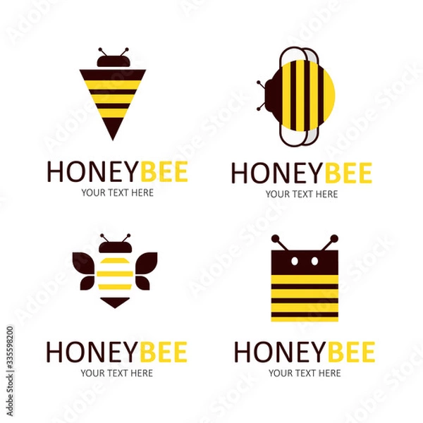 Obraz Honey bee set.  Set of bee labels for honey logo products. Flat style.
