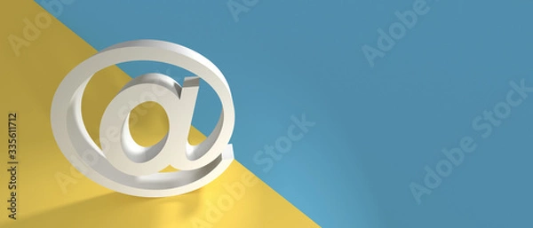 Fototapeta Email sign on wall background, banner, copy space. 3d illustration