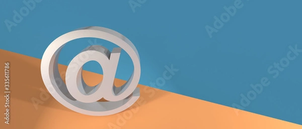 Fototapeta Email sign on wall background, banner, copy space. 3d illustration