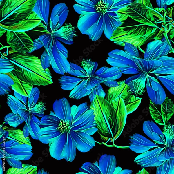 Obraz Daffodile flowers with leaves seamless pattern.