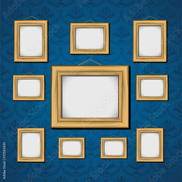 Obraz Picture Frames On Blue Wall