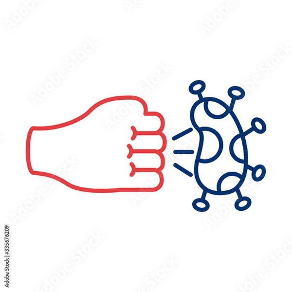 Fototapeta fist hand hitting covid 19 particle line style icon