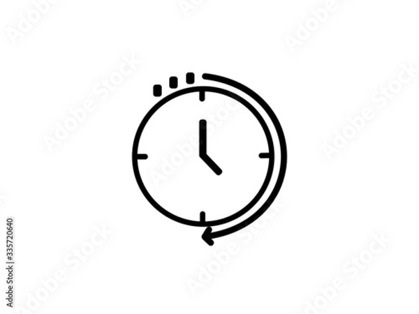Fototapeta Drawn vector black line clock time circle arrow run around, flat icon clock design 