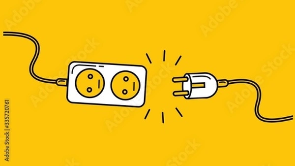 Fototapeta Electric Plug and Socket unplug disconnection, loss of connect.outline design. vector illustration