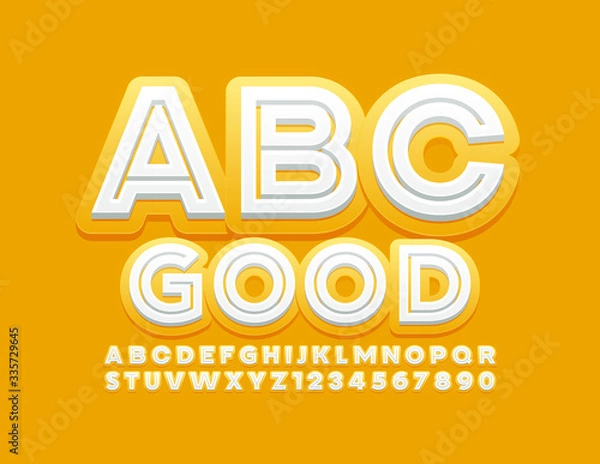 Fototapeta Vector Good Yellow and White Alphabet Letters and Numbers. Modern creative Font