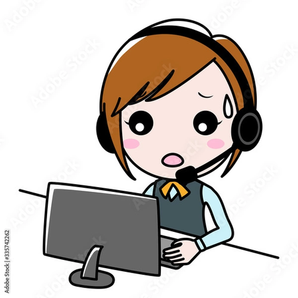 Fototapeta ヘッドフォンとマイクを装着したテレフォンオペレーター