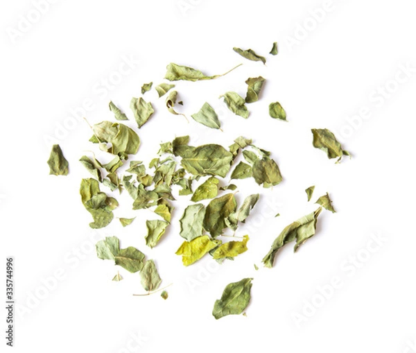 Fototapeta dry moringa leaves on white background