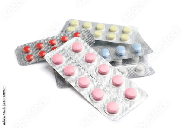 Fototapeta Different pills on white background