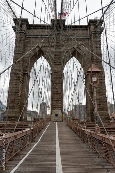 Obraz Landscape view of empty Brooklyn Bridge in New York City, empty streets due Covid-19 coronavirus pandemic, USA