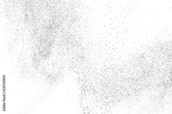 Fototapeta Black grainy texture isolated on white background. Dust overlay. Dark noise granules. Digitally generated image. Vector design elements. Illustration, Eps 10.