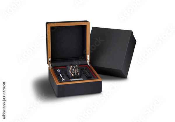 Fototapeta black watch on a box isolated on white