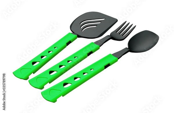 Obraz green ladle set isolated on white