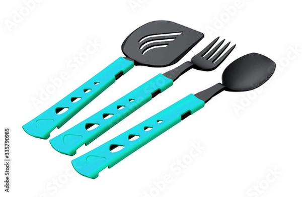 Obraz blue ladle set isolated on white