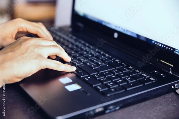 Fototapeta Working at home on computer 