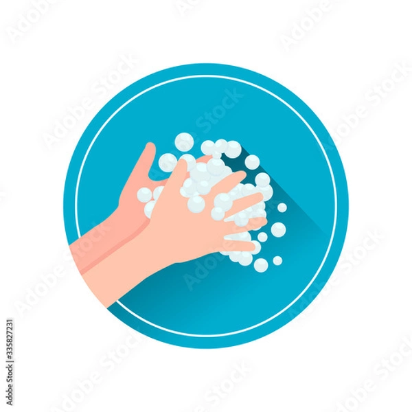 Fototapeta Washing hands with soap isolated on white background. Vector illustration.