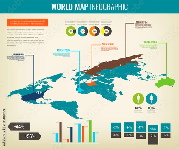 Obraz World map infographic template. 3d isometric. Vector
