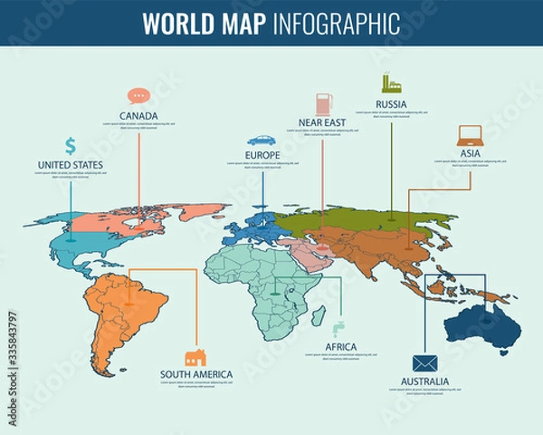 Obraz World map infographic template. 3d isometric. Vector