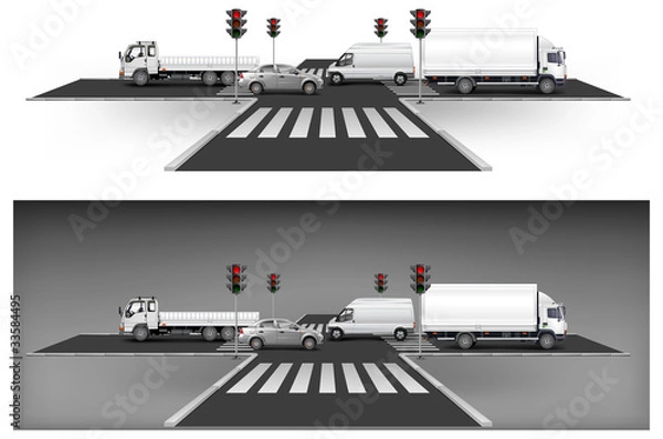 Obraz Crossroad on way, red traffic