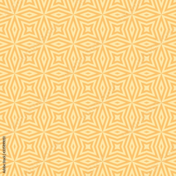 Fototapeta Vector geometric seamless texture with lines, diamonds, stars, rhombuses, grid, net. Modern abstract linear pattern in yellow and orange color. Stylish graphic background. Repeat ornament. Cute design