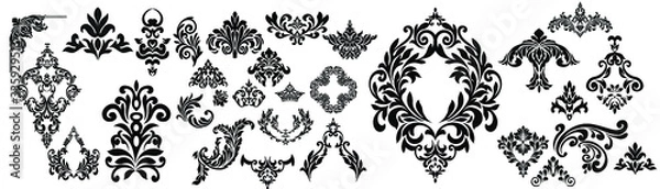 Obraz Vintage baroque frame scroll ornament engraving border floral retro pattern antique style acanthus foliage swirl decorative design element filigree calligraphy.