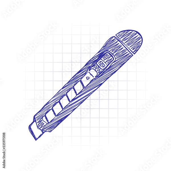Fototapeta Paper cutter icon. Hand drawn sketched picture with scribble fill. Blue ink. Doodle on white background