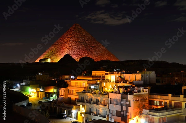 Fototapeta Light and sound show at Giza in Egypt.