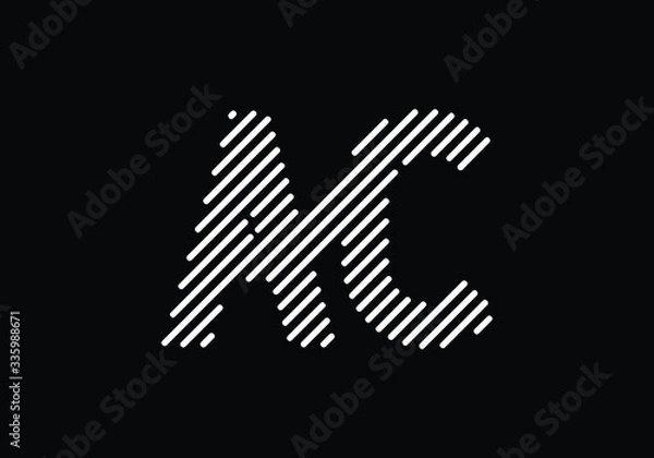 Fototapeta Monogram Logo Design A and C with White Striped Lines Against Black Background Minimalist Aesthetic