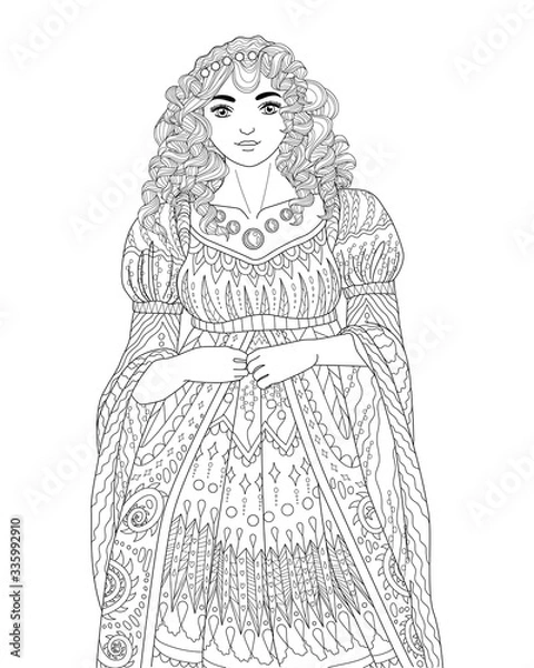 Obraz Coloring book for adults with beautiful medieval lady