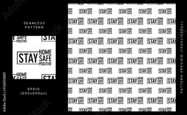 Fototapeta Stay home seamless pattern. Stay safe. Stay Positive. Let's stay home flat vector icon for apps and websites. 