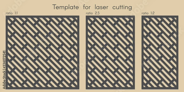 Fototapeta Template for laser cutting. Stencil for panels of wood, metal. Geometric pattern. Abstract background for cut. Vector illustration. Decorative cards. Ratio 1:1, 2:3, 1:2.