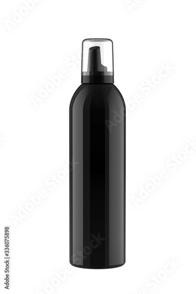 Fototapeta Black Hair Mousse Container with Transparent Cap. 3D Render Isolated on White.