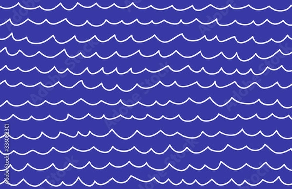 Fototapeta Seamless repeat pattern wonky wavy lines doodle scribble white on blue background surface design