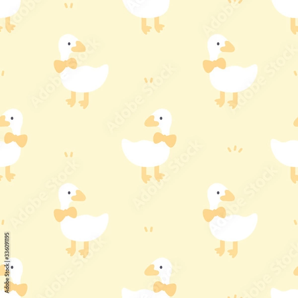 Fototapeta Cute duck with bow tie seamless pattern background