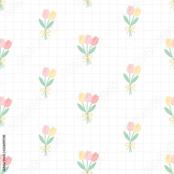 Obraz Cute tulip flowers seamless pattern background