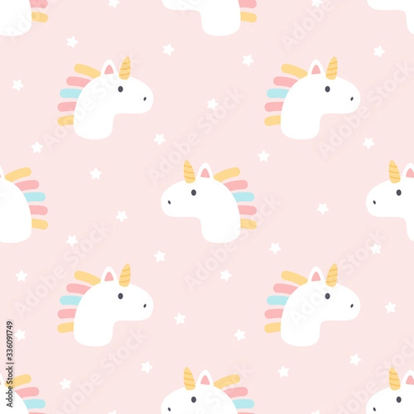 Fototapeta Cute unicorn and stars seamless pattern background